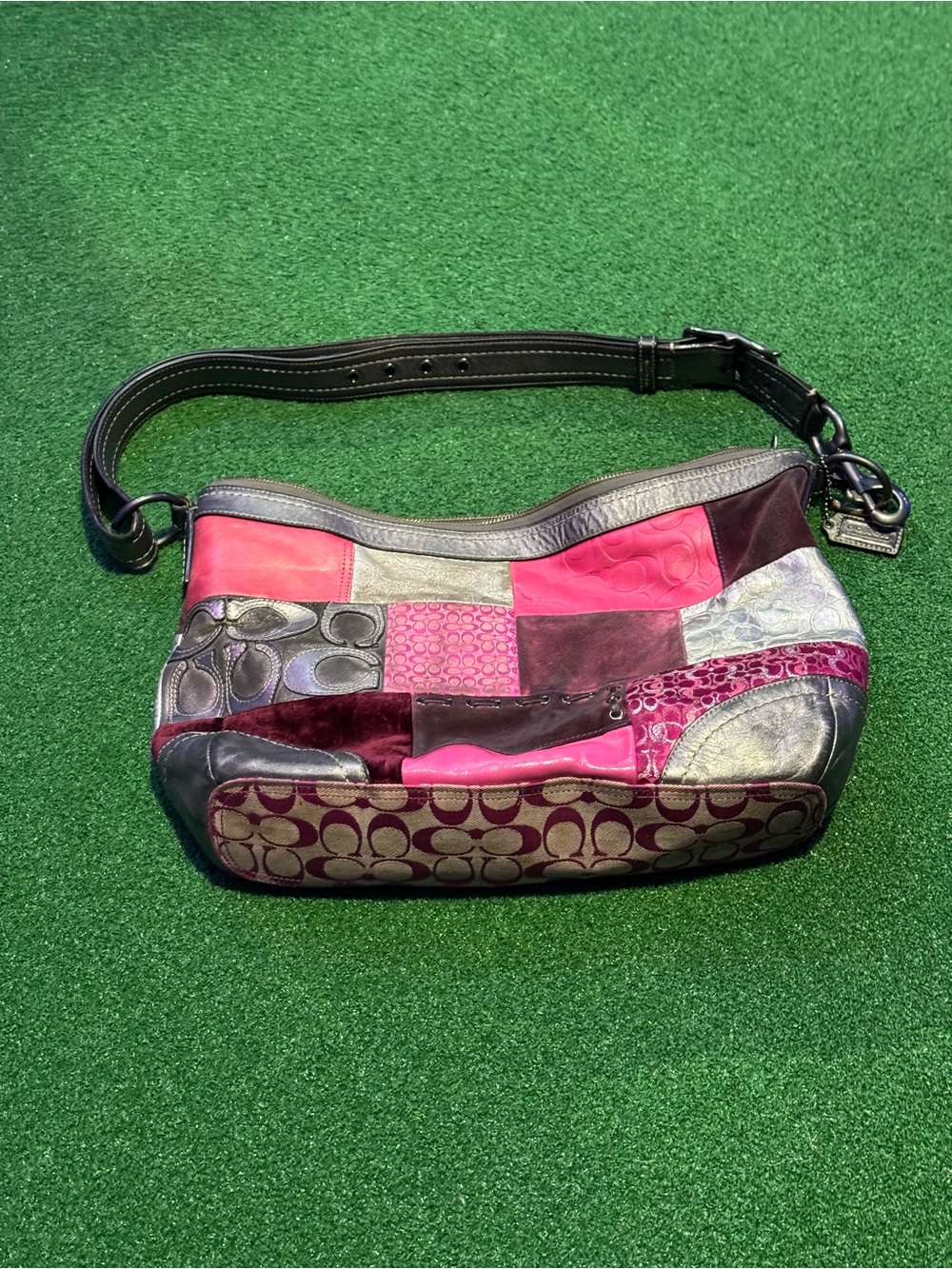 Coach SOHO Patchwork Crossbody Shoulder Bag in Pink, Magenta and Silver - Picture 11 of 12